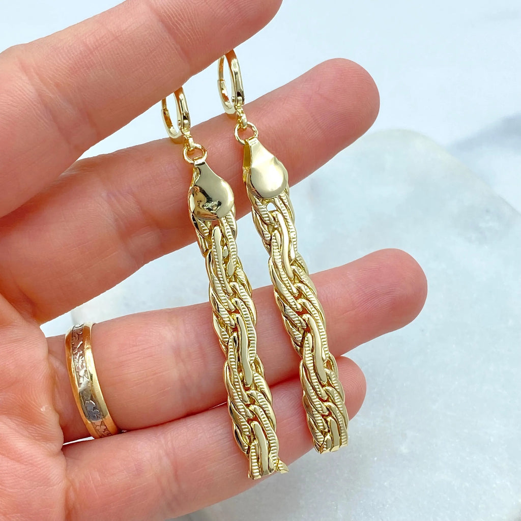 18k Gold Filled Specialty Chain Drop Earrings, 18k Gold Filled Drop Earrings with Twisted Specialty Chain Design