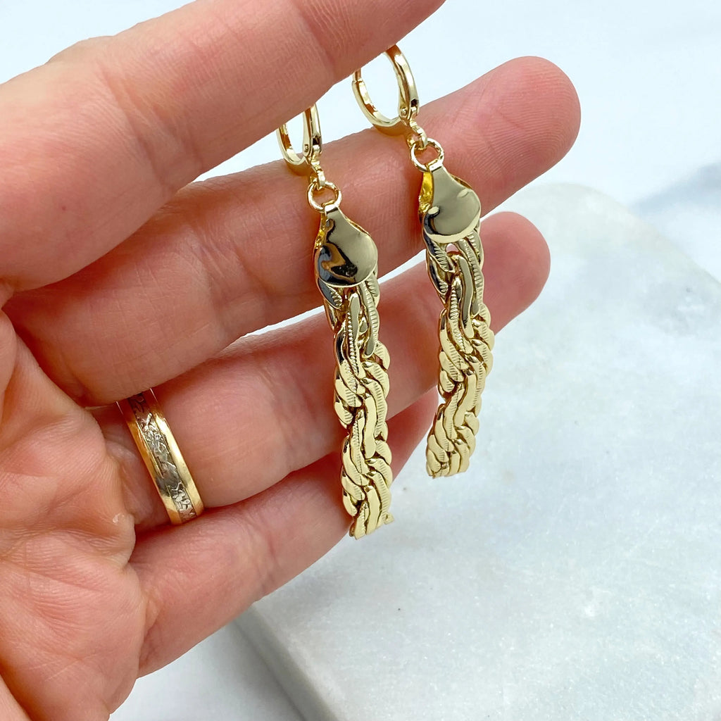 18k Gold Filled Specialty Chain Drop Earrings, 18k Gold Filled Drop Earrings with Twisted Specialty Chain Design