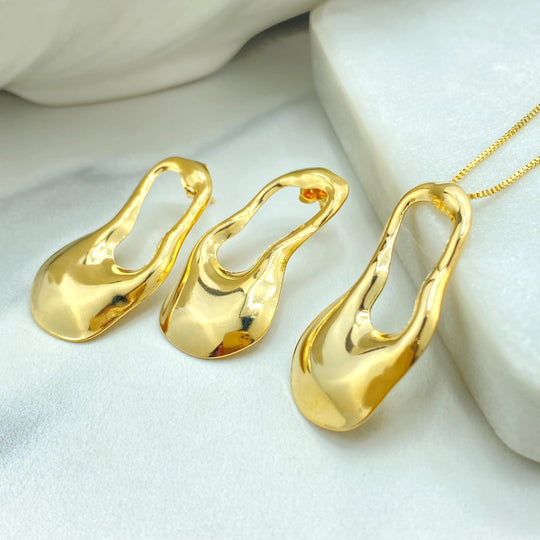 18k Gold Filled Irregular Shape Jewelry Set, Modern Sculptural Earrings & Necklace, Lightweight Statement Set