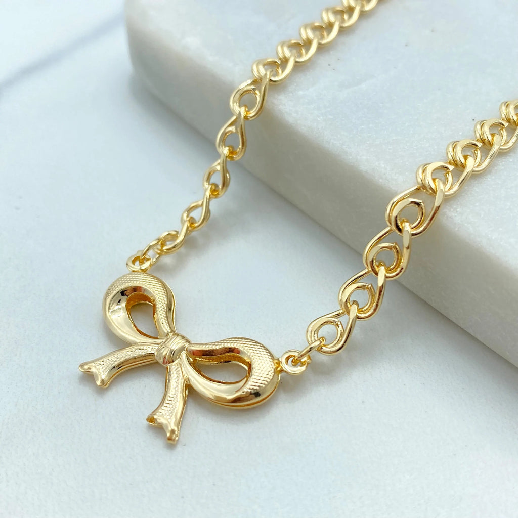 18k Gold Filled Bow Pendant Necklace, Specialty Chain Necklace with Bow Charm, Dainty Feminine Necklace, 18 Inches Long