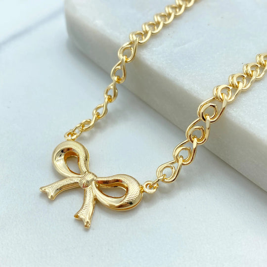 18k Gold Filled Bow Pendant Necklace, Specialty Chain Necklace with Bow Charm, Dainty Feminine Necklace, 18 Inches Long