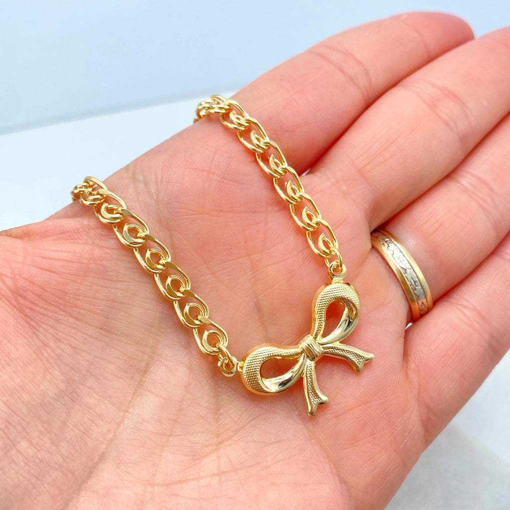 18k Gold Filled Bow Pendant Necklace, Specialty Chain Necklace with Bow Charm, Dainty Feminine Necklace, 18 Inches Long