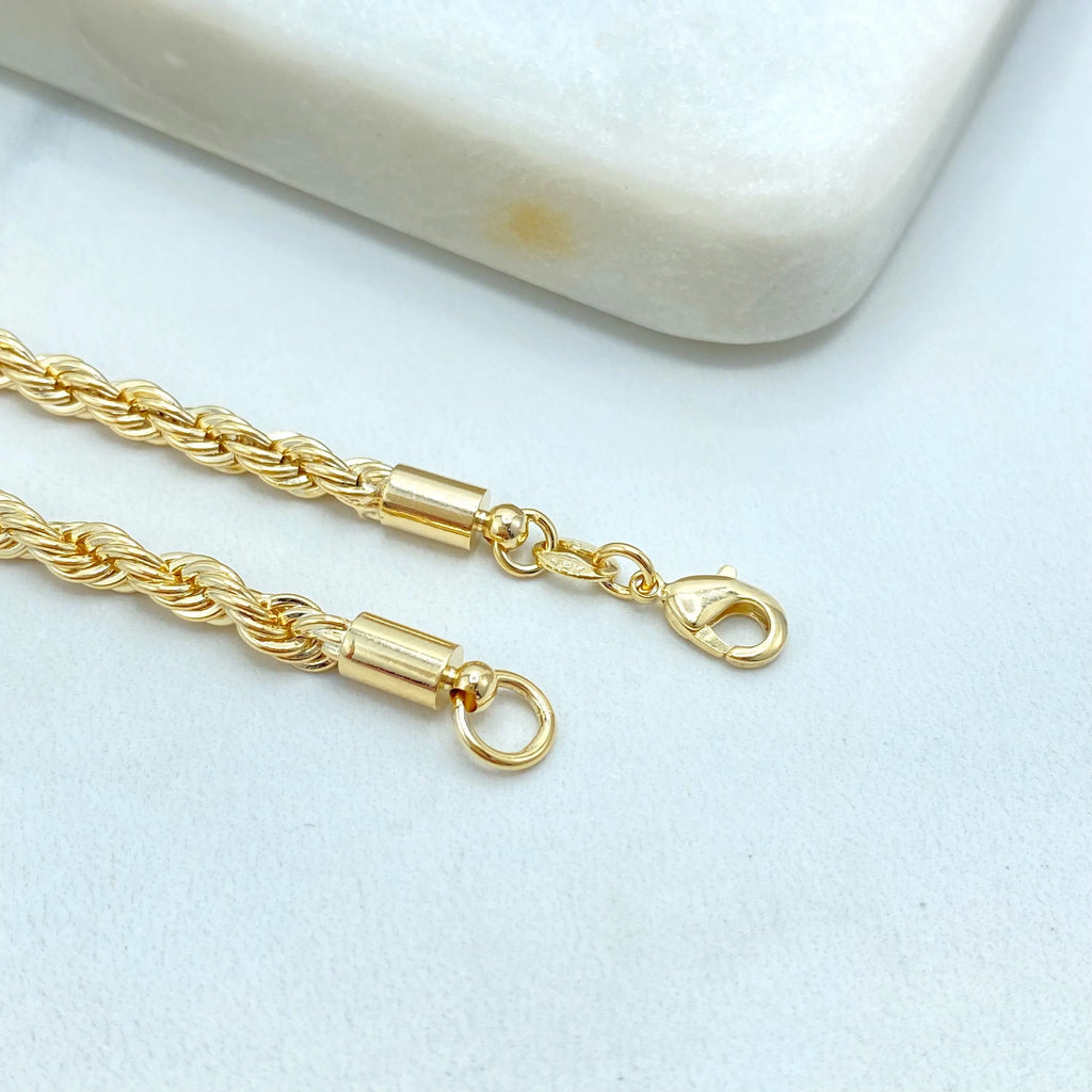 18k Gold Filled 4mm Rope Chain Bracelet, 7.5 Inch Dainty Rope Bracelet, Elegant Lobster Clasp, Gift for Her