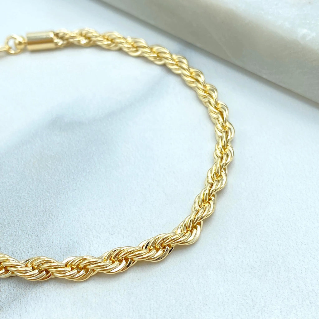 18k Gold Filled 4mm Rope Chain Bracelet, 7.5 Inch Dainty Rope Bracelet, Elegant Lobster Clasp, Gift for Her