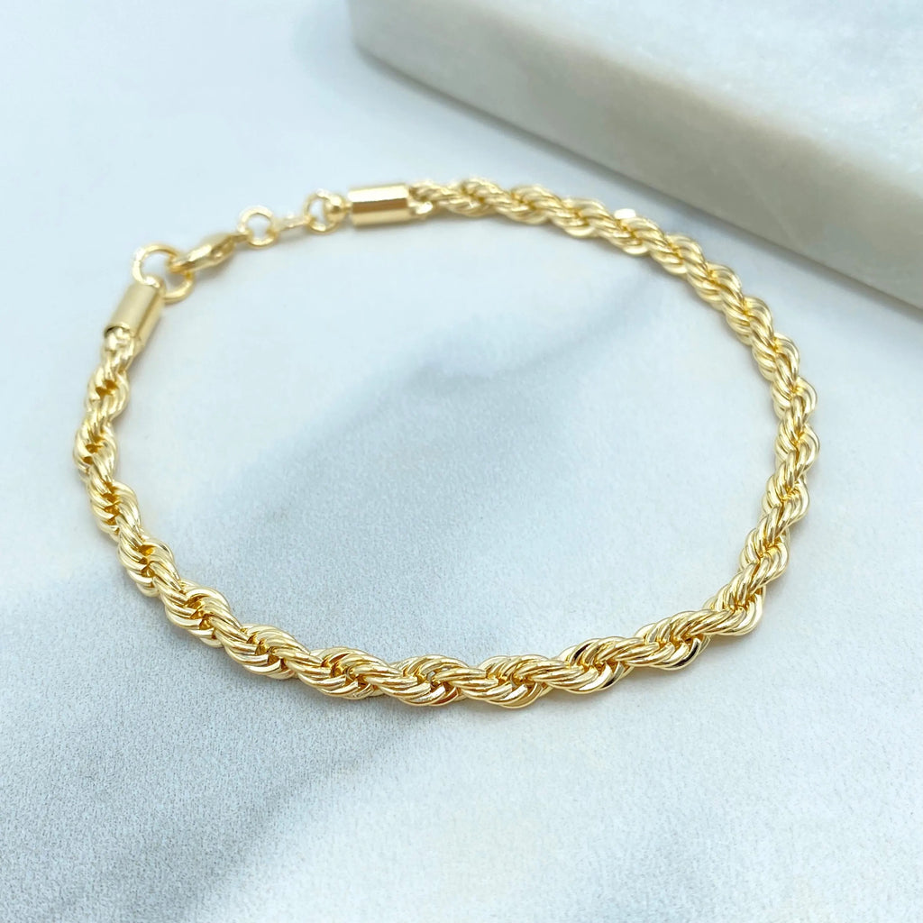 18k Gold Filled 4mm Rope Chain Bracelet, 7.5 Inch Dainty Rope Bracelet, Elegant Lobster Clasp, Gift for Her