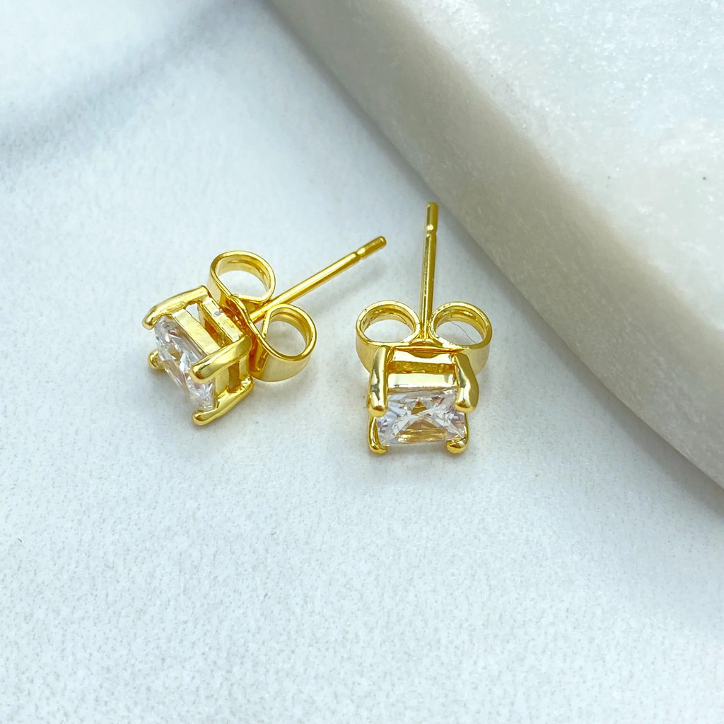 18k Gold Filled Princess Cut Stud Earrings, Square CZ Stone, Minimalist Sparkle Studs, Classic Gift for Her
