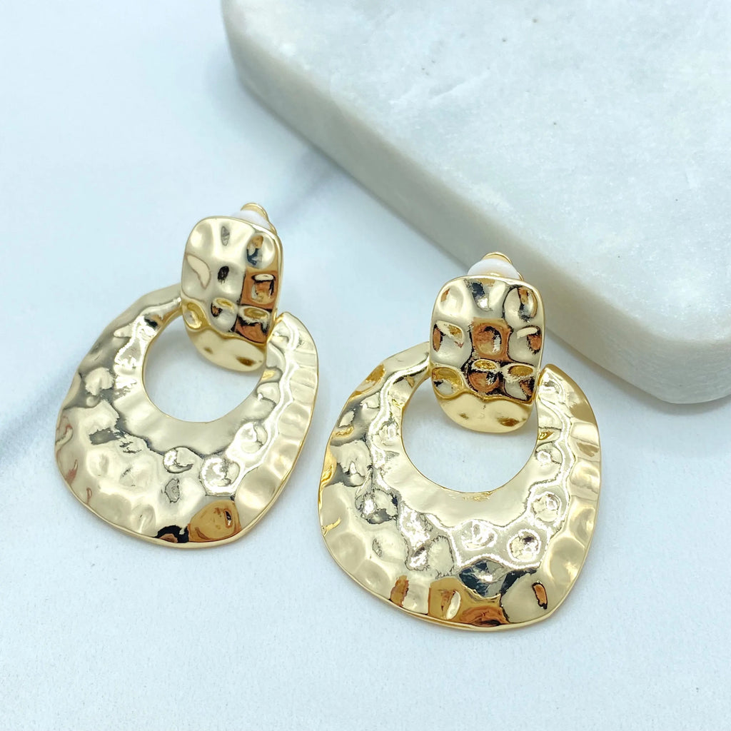 18k Gold Filled Hammered Gold Clip-On Earrings, Bold Statement Earrings No Piercing, Retro Press-On Earrings, Lightweight Vintage Style