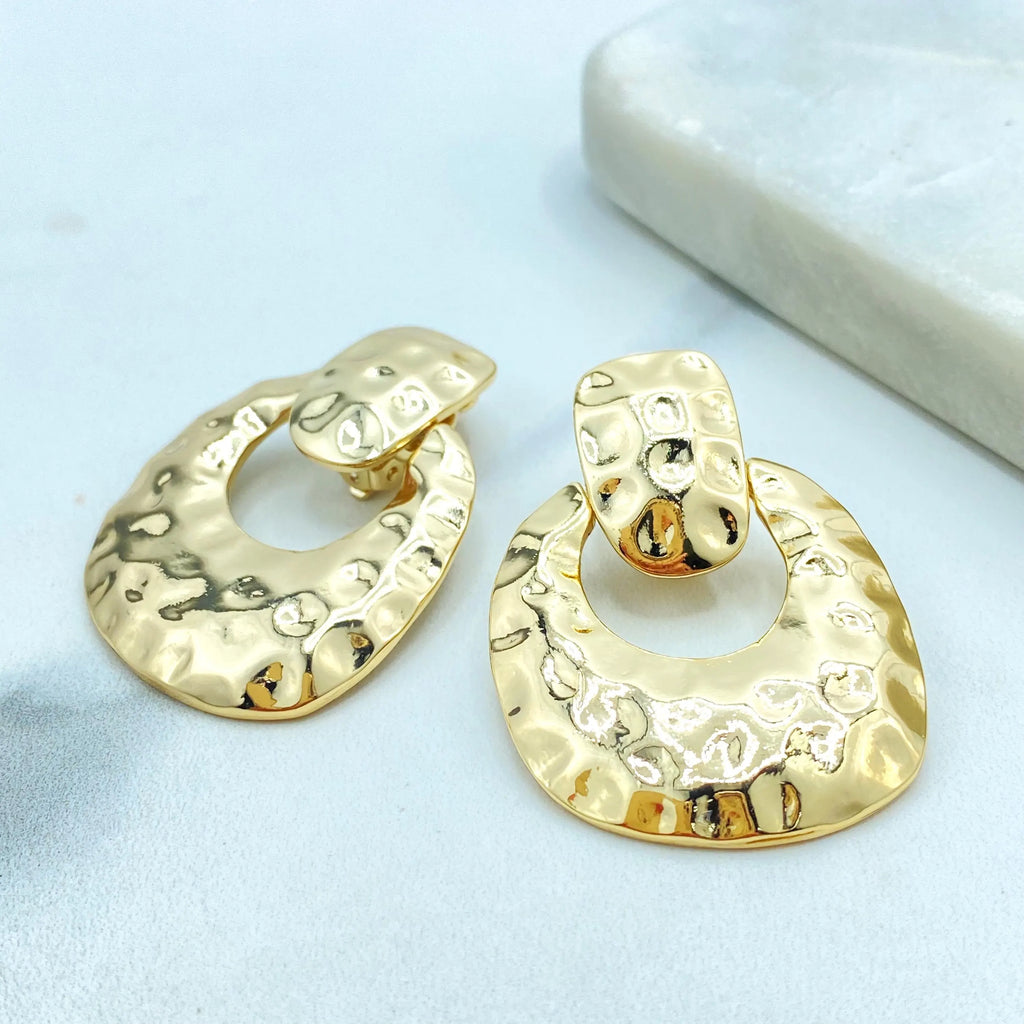 18k Gold Filled Hammered Gold Clip-On Earrings, Bold Statement Earrings No Piercing, Retro Press-On Earrings, Lightweight Vintage Style
