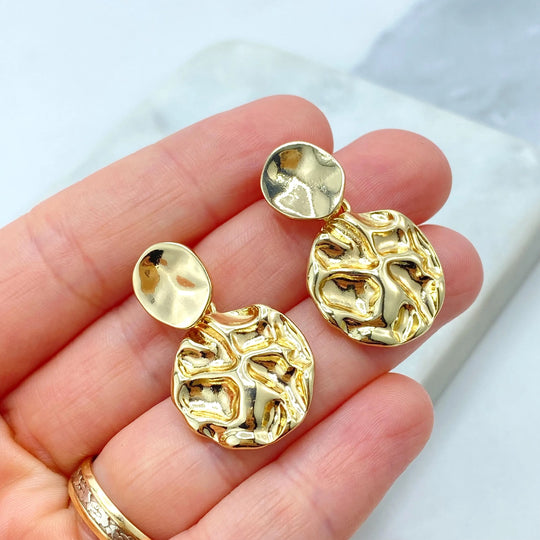 18k Gold Filled or Silver Filled Hammered Stud Earrings, Textured Organic Drops, Modern Sculptural Jewelry