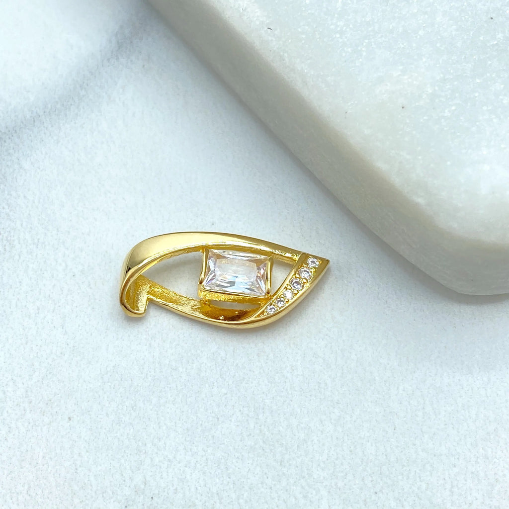 18k Gold Filled Geometric Charm with Baguette CZ Stone, Modern Pendant Design, Dainty Gold Charm for Necklace