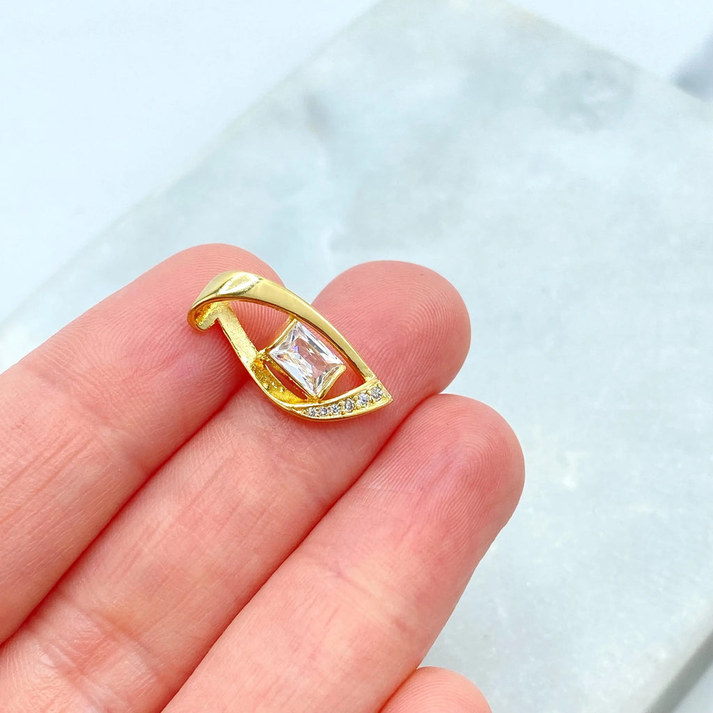 18k Gold Filled Geometric Charm with Baguette CZ Stone, Modern Pendant Design, Dainty Gold Charm for Necklace