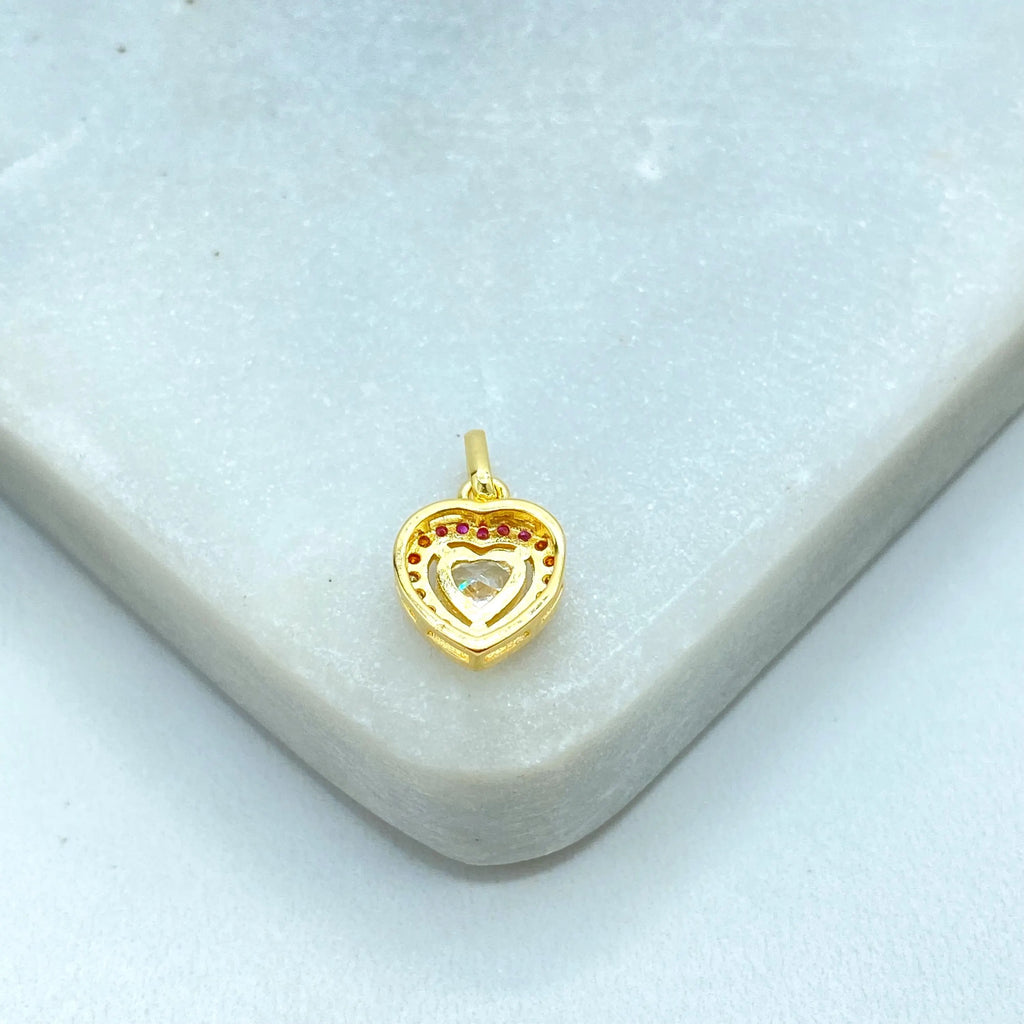 18k Gold Filled Small Heart Charm, Micro CZ Multicolor Stones, Rainbow Heart Pendant, Dainty Charm for Necklace