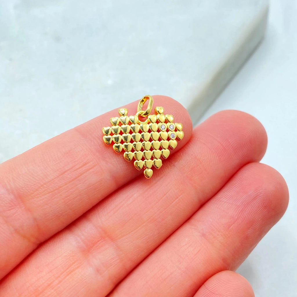 18k Gold Filled Pixel Heart Charm, Gold Mini Hearts with CZ Accents, Modern Love Charm, Heart Pendant
