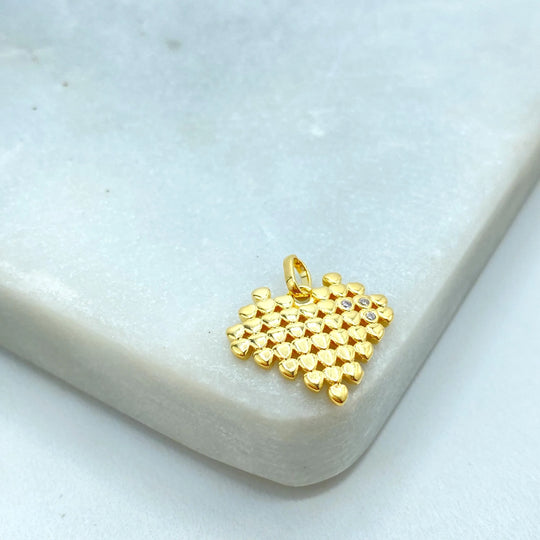 18k Gold Filled Pixel Heart Charm, Gold Mini Hearts with CZ Accents, Modern Love Charm, Heart Pendant