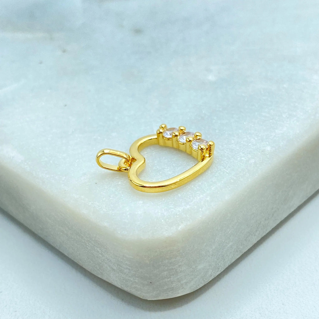 18k Gold Filled Open Heart Charm with CZ Accents, Delicate Pendant, Love Jewelry, Minimalist Charm, Gift for Her