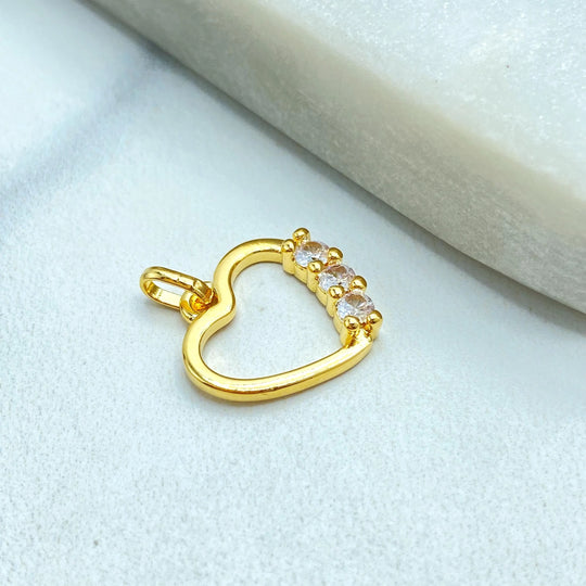 18k Gold Filled Open Heart Charm with CZ Accents, Delicate Pendant, Love Jewelry, Minimalist Charm, Gift for Her