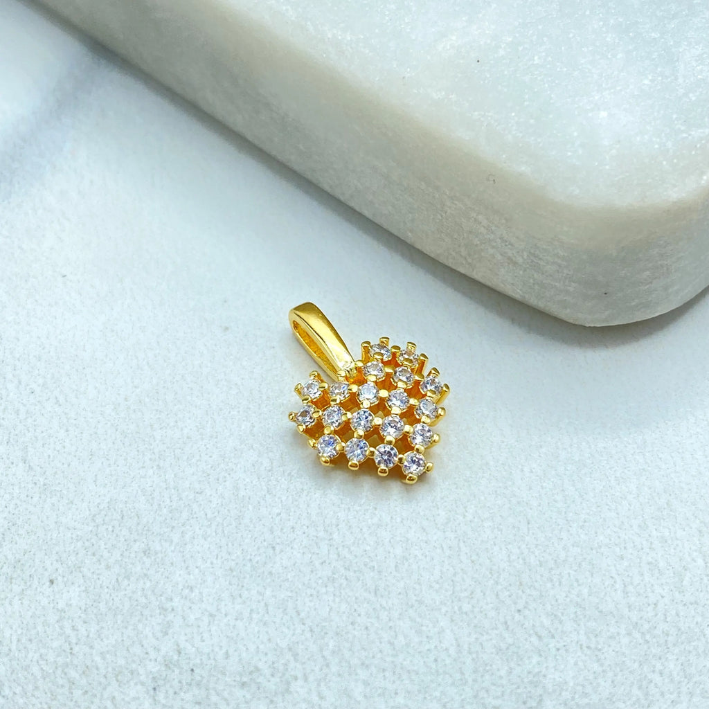 18k Gold Filled Heart Charm with CZ Stones, Micro Pave Pendant, Sparkly Gold Heart Charm for Necklace