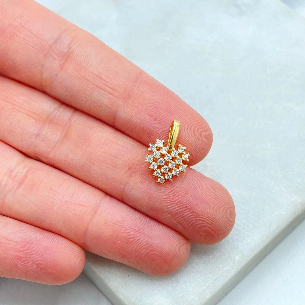 18k Gold Filled Heart Charm with CZ Stones, Micro Pave Pendant, Sparkly Gold Heart Charm for Necklace
