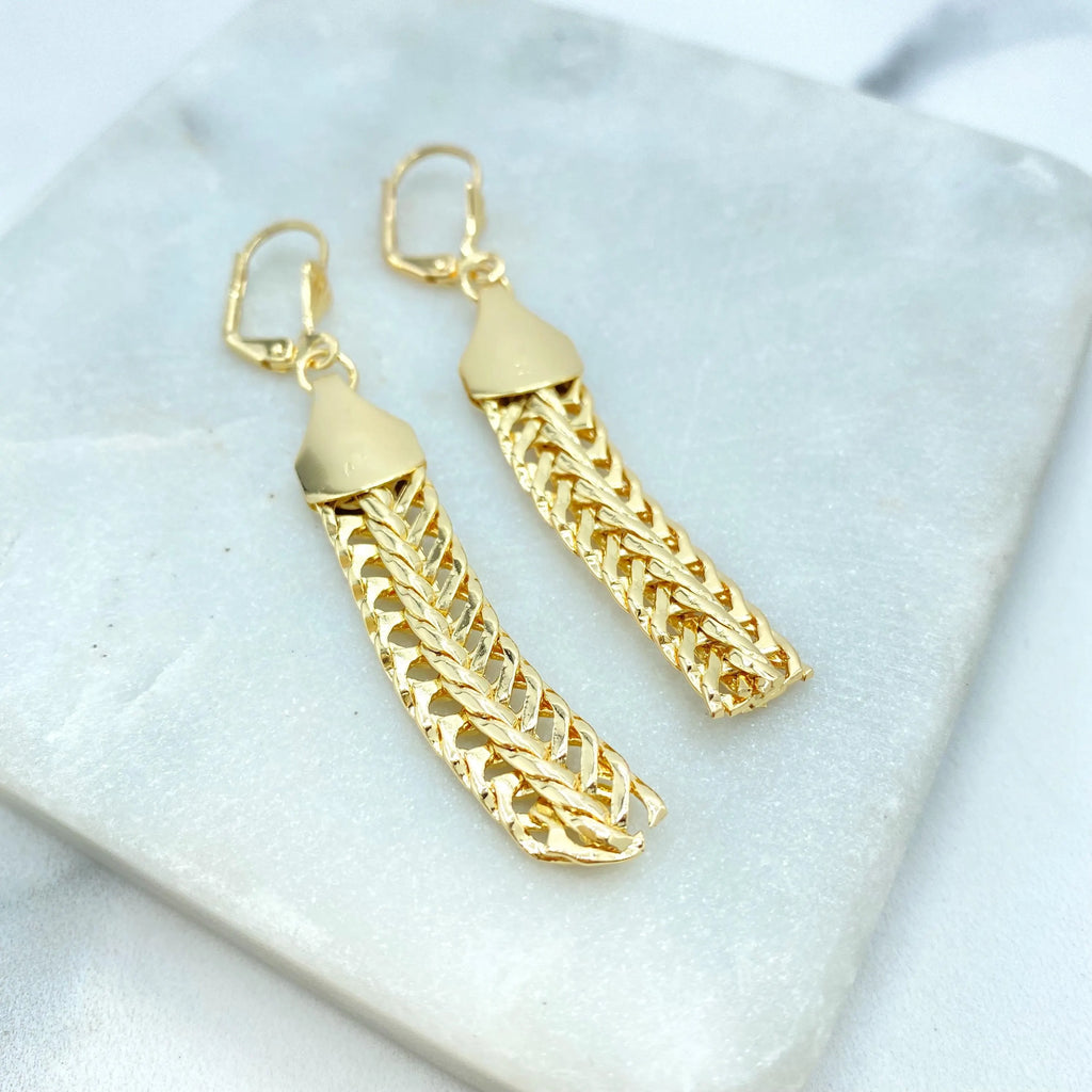 18k Gold Filled Herringbone Chain Jewelry Set, Necklace Bracelet and Earrings, Flat Polished Gold Design