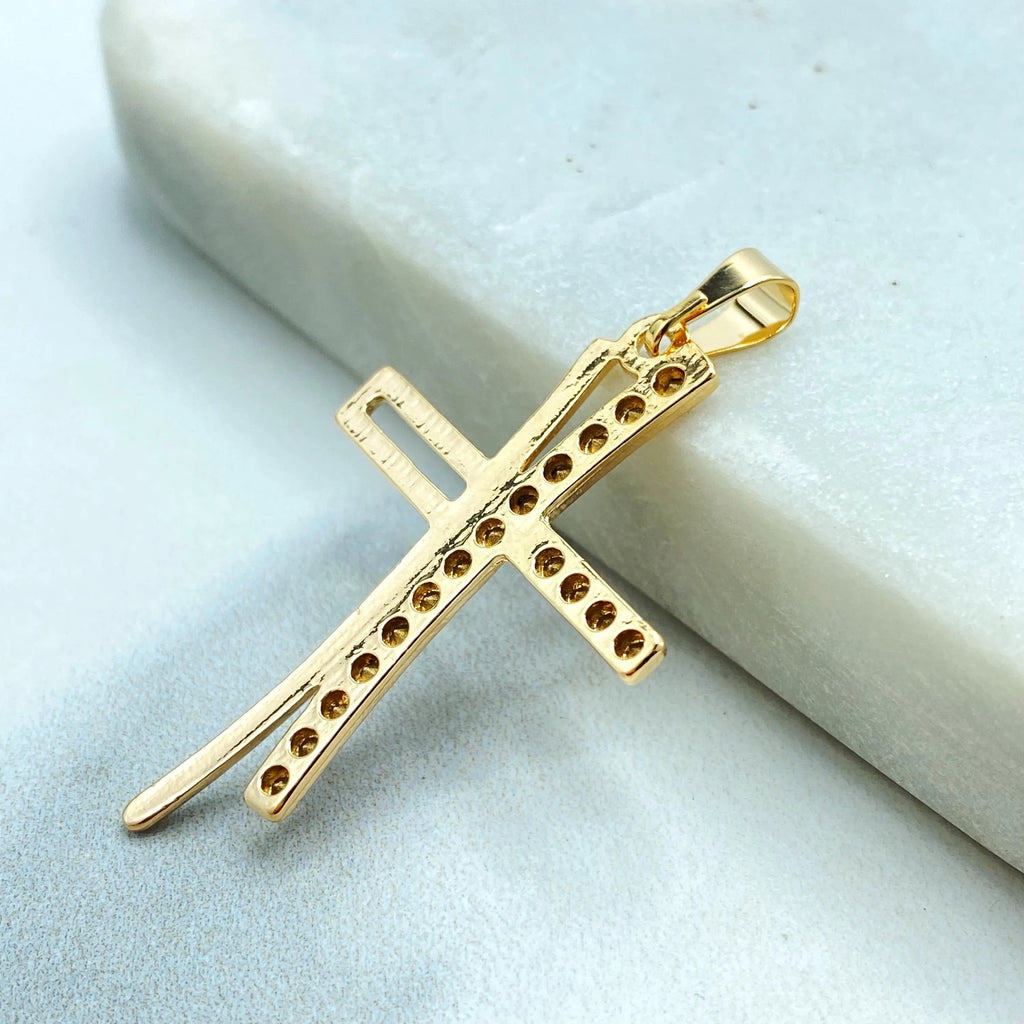 18k Gold Filled Modern Cross Pendant with CZ, Christian Jewelry, Curved Elegant Cross Charm, CZ Cross Pendant