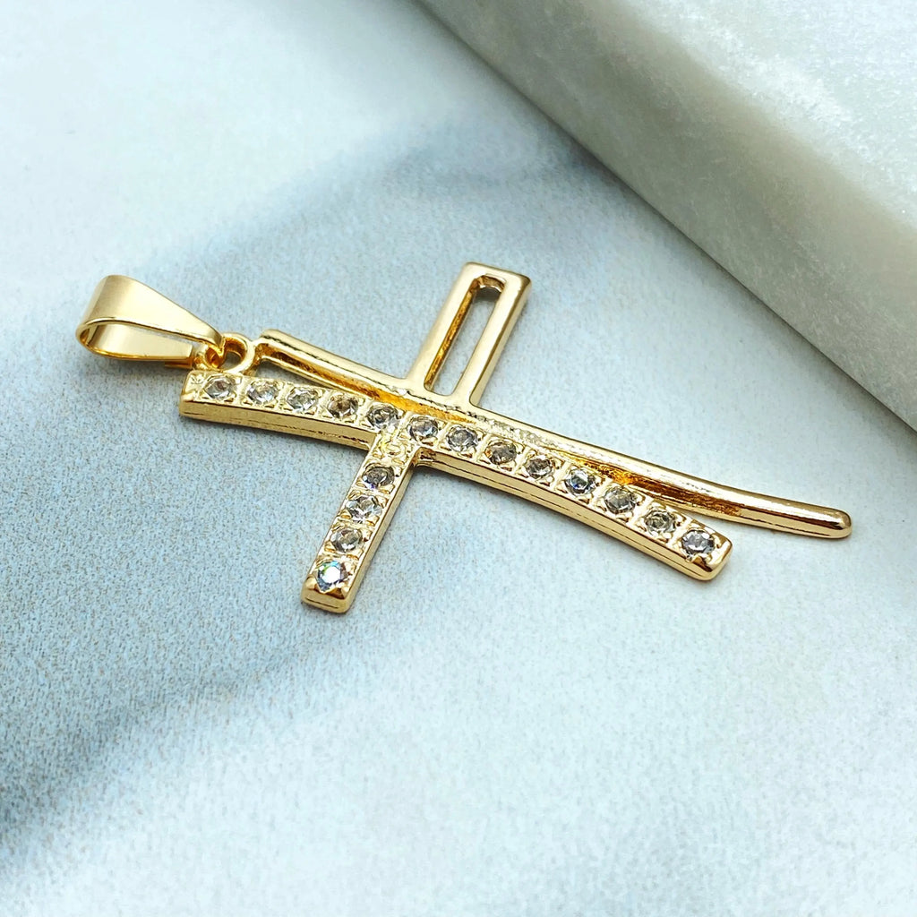 18k Gold Filled Modern Cross Pendant with CZ, Christian Jewelry, Curved Elegant Cross Charm, CZ Cross Pendant