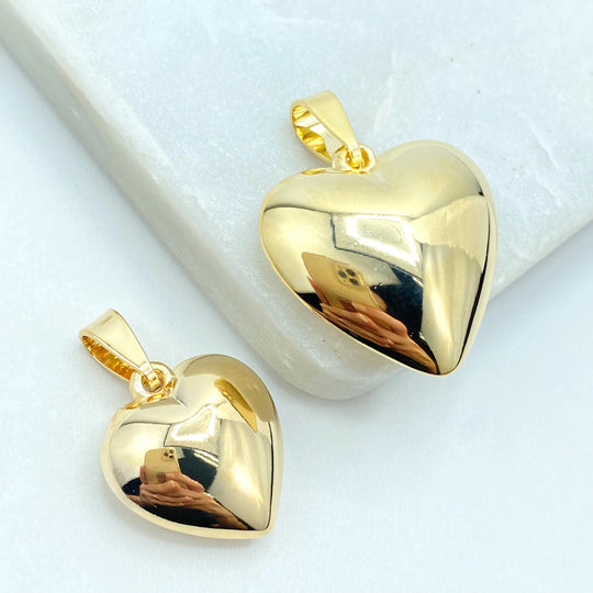 18k Gold Filled Puffed Heart Pendant, 2 Sizes Available, Puff Heart Pendant, Shiny Love Charm, 3d Heart Charm