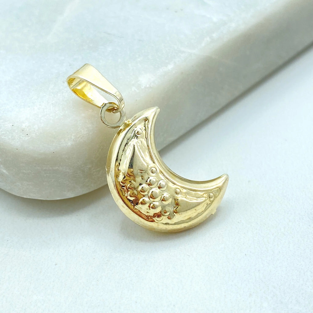 18k Gold Filled Crescent Moon Pendant, Textured Moon Charm with Stars, Spiritual Jewelry, Lightweight Moon Pendant