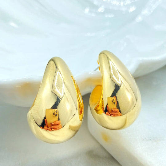 18k Gold Filled Bold Sculptural Hoop Earrings, Lightweight Statement Drops, High Polish Teardrop Hoops