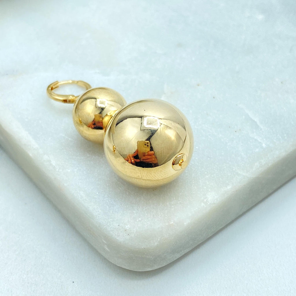 18k Gold Filled Double Ball Drop Earrings, Lightweight Bold Statement Jewelry, Polished Gold Dangles