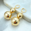 18k Gold Filled Double Ball Drop Earrings, Lightweight Bold Statement Jewelry, Polished Gold Dangles