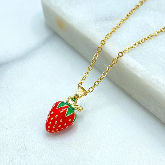 Stainless Steel Strawberry Pendant Necklace, Cute Enamel Fruit Jewelry, Summer Gift Necklace, Enamel Strawberry Necklace