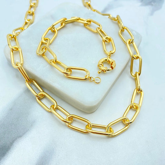 18k Gold Filled 11mm Paperclip Chain Necklace and Bracelet Set, Lightweight Chunky Paperclip Link, Bold Statement Set
