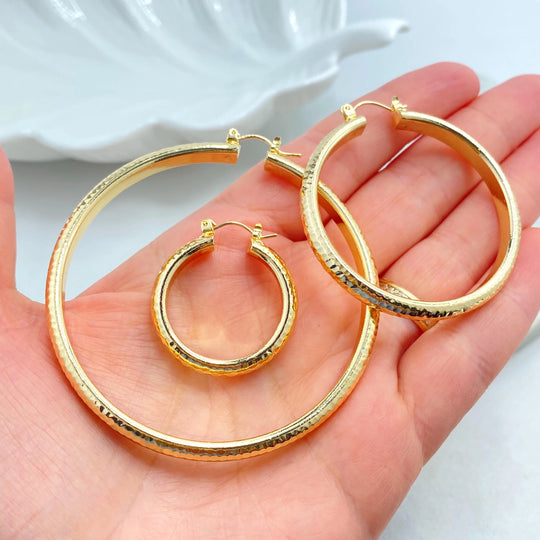 18k Gold Filled Hammered Hoop Earrings, Chunky Textured Hoops, Gold Statement Hoop Earrings, Lightweight Jewelry