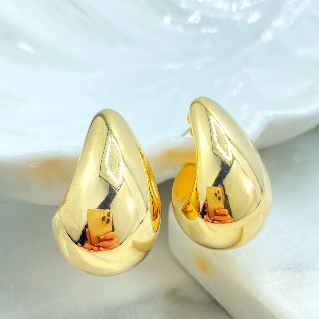 18k Gold Filled Bold Sculptural Hoop Earrings, Lightweight Statement Drops, High Polish Teardrop Hoops