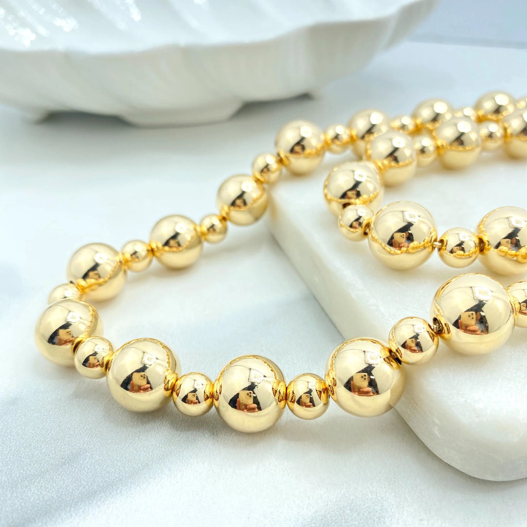 18k Gold Filled Beaded Ball Jewelry Set, Necklace & Bracelet, Statement Set, Ball Necklace with Extender, Gift for Her