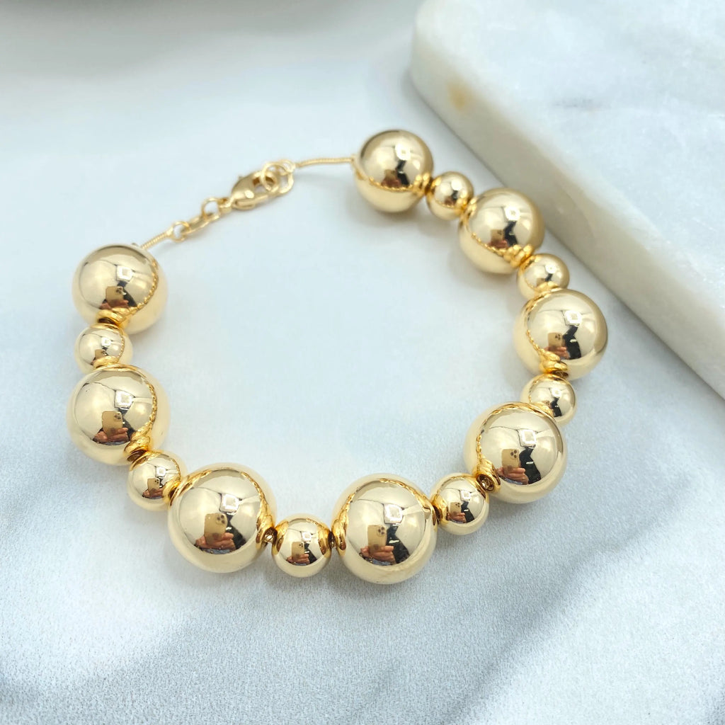 18k Gold Filled Beaded Ball Jewelry Set, Necklace & Bracelet, Statement Set, Ball Necklace with Extender, Gift for Her