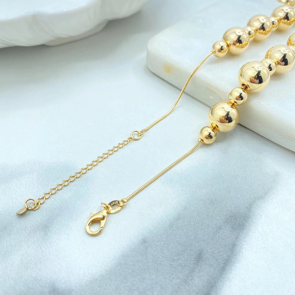 18k Gold Filled Beaded Ball Jewelry Set, Necklace & Bracelet, Statement Set, Ball Necklace with Extender, Gift for Her