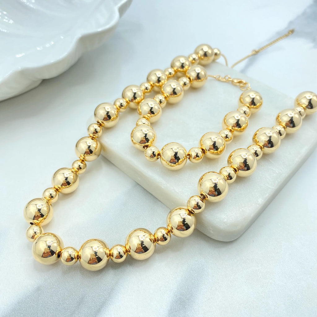 18k Gold Filled Beaded Ball Jewelry Set, Necklace & Bracelet, Statement Set, Ball Necklace with Extender, Gift for Her