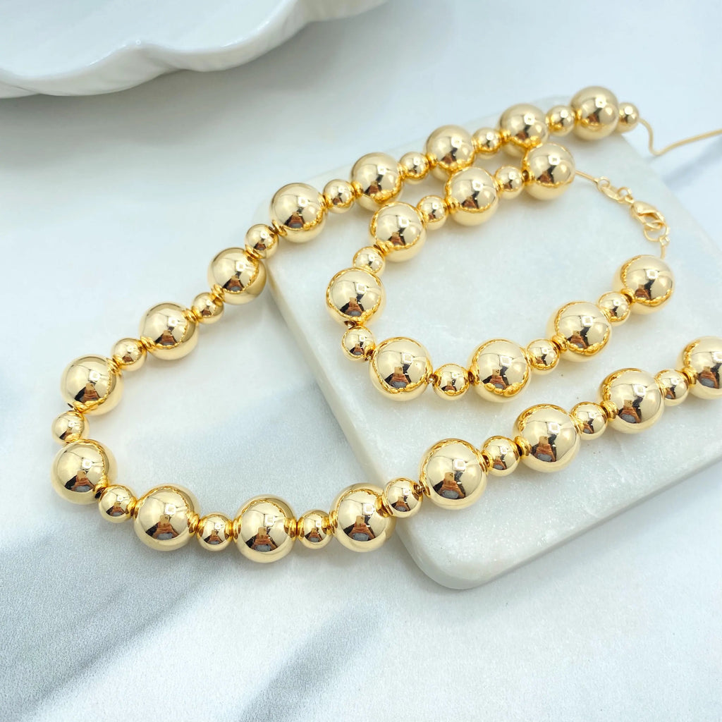 18k Gold Filled Beaded Ball Jewelry Set, Necklace & Bracelet, Statement Set, Ball Necklace with Extender, Gift for Her