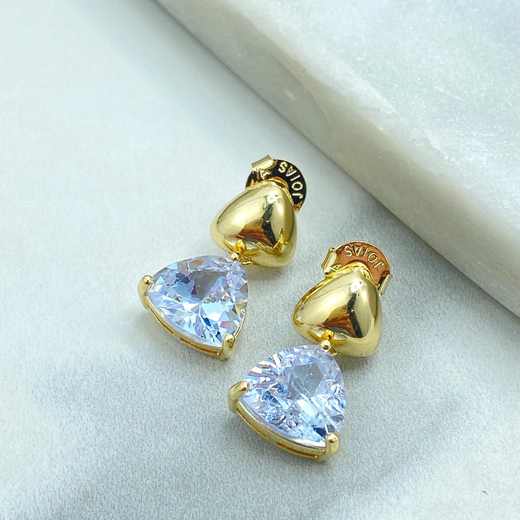 18k Gold Filled Stud Earrings with Jumbo Push Back, Drop Triangle CZ Stud Earrings, Classic Jewelry, Secure Comfortable Fit