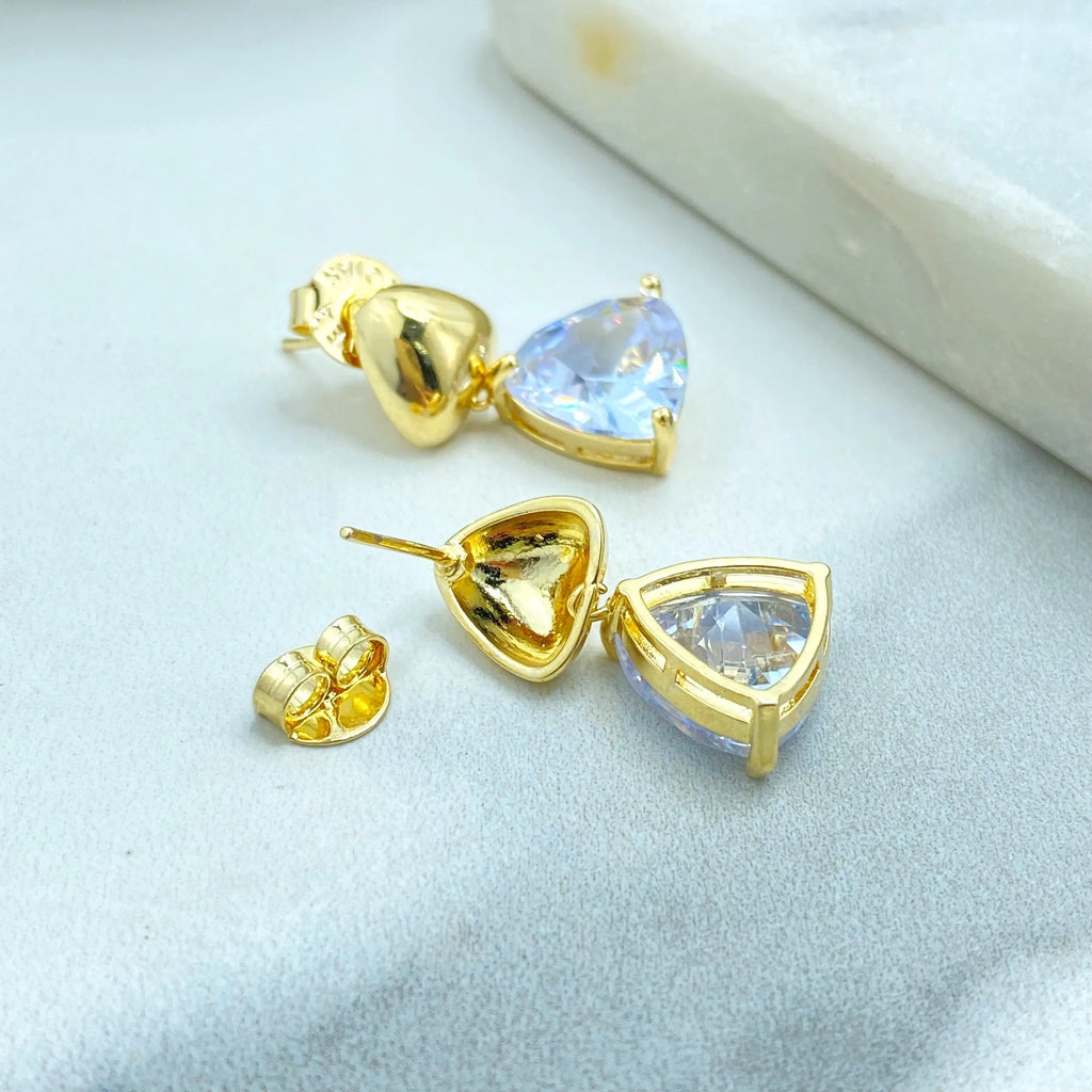 18k Gold Filled Stud Earrings with Jumbo Push Back, Drop Triangle CZ Stud Earrings, Classic Jewelry, Secure Comfortable Fit