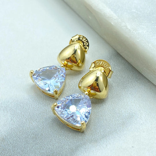 18k Gold Filled Stud Earrings with Jumbo Push Back, Drop Triangle CZ Stud Earrings, Classic Jewelry, Secure Comfortable Fit