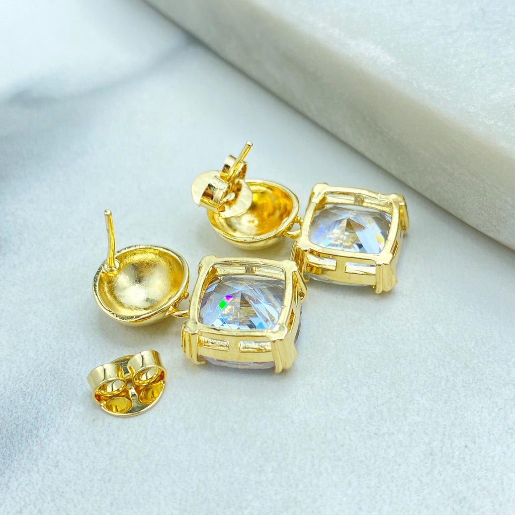 18k Gold Filled Stud Earrings with Jumbo Push Back, Drop Square CZ Stud Earrings, Classic Jewelry, Secure & Comfortable Fit