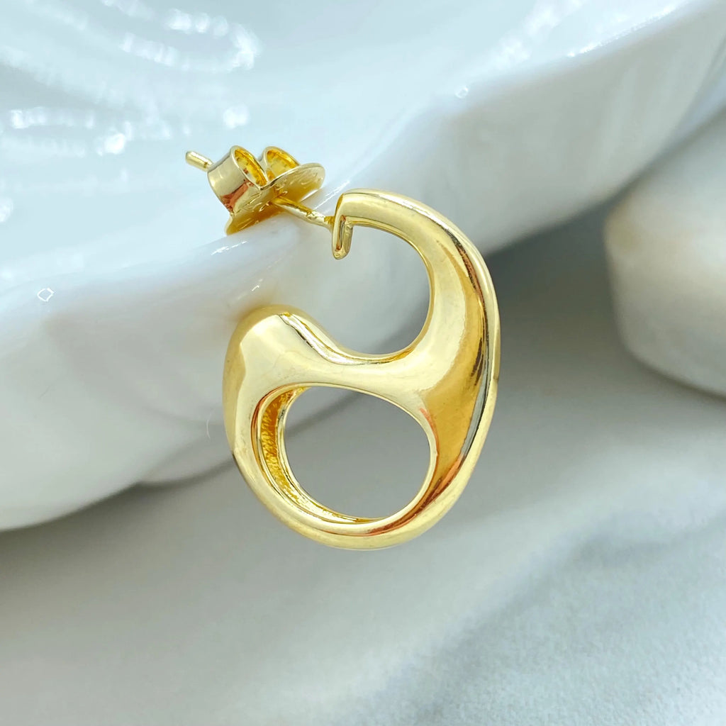 18k Gold Filled Abstract Hoop Earrings, Gold Modern Sculptural Studs, Jumbo Push Back, Bold Artistic Earrings