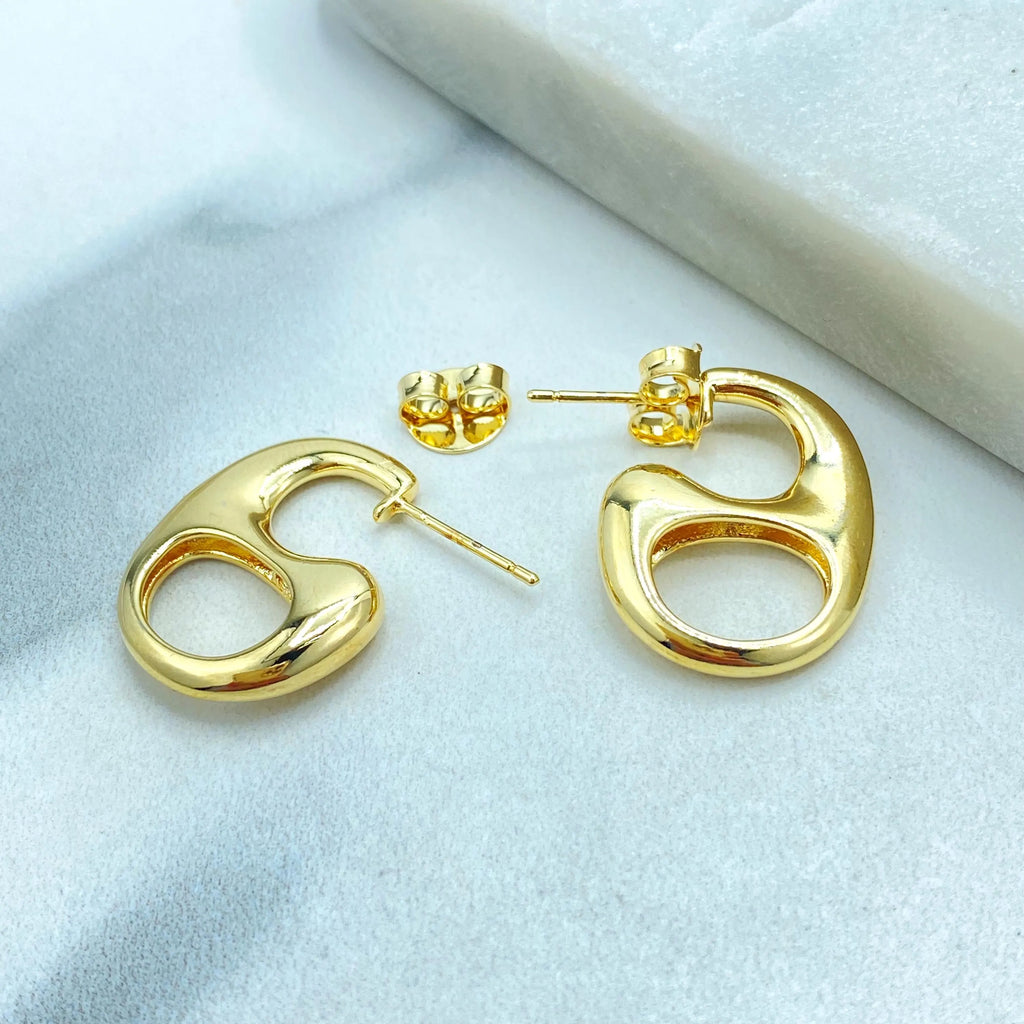 18k Gold Filled Abstract Hoop Earrings, Gold Modern Sculptural Studs, Jumbo Push Back, Bold Artistic Earrings