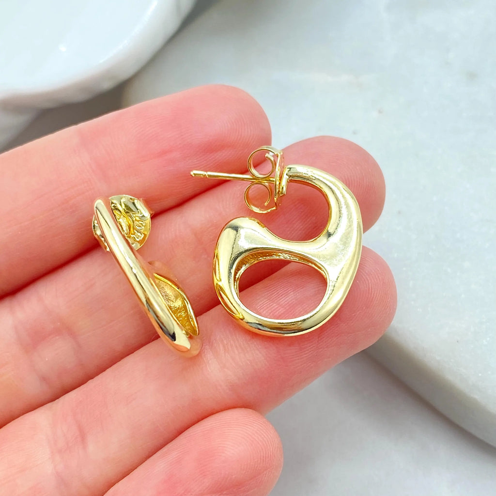 18k Gold Filled Abstract Hoop Earrings, Gold Modern Sculptural Studs, Jumbo Push Back, Bold Artistic Earrings