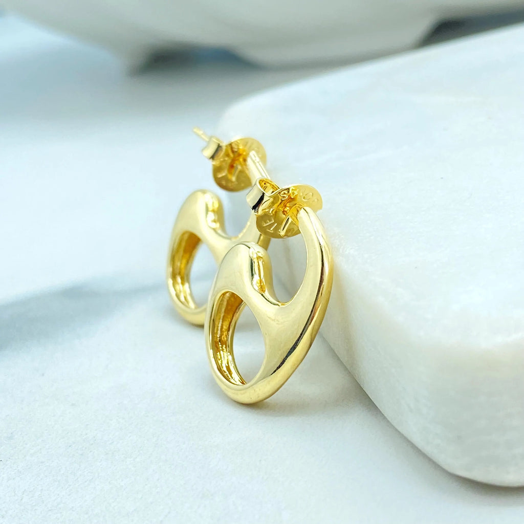 18k Gold Filled Abstract Hoop Earrings, Gold Modern Sculptural Studs, Jumbo Push Back, Bold Artistic Earrings