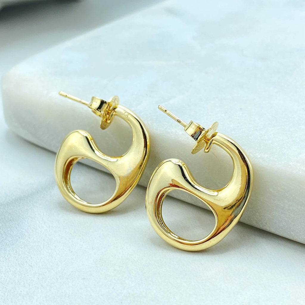 18k Gold Filled Abstract Hoop Earrings, Gold Modern Sculptural Studs, Jumbo Push Back, Bold Artistic Earrings