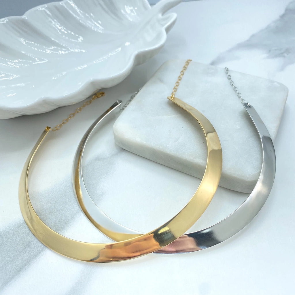 18k Gold Filled or Silver Filled Choker Necklace, Minimalist Collar with Extender, Sleek Statement Jewelry, Gift for Her