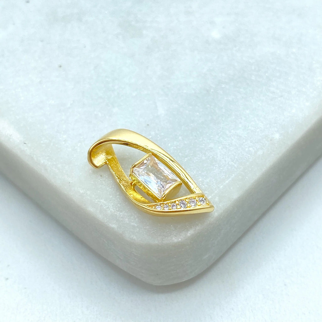 18k Gold Filled Geometric Charm with Baguette CZ Stone, Modern Pendant Design, Dainty Gold Charm for Necklace
